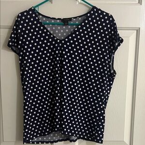 Halogen Dark Blue and White Polka Dot Top